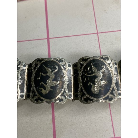 Sterling Silver Siam God Goddess Dancer Bracelet - Wide Niello 0.8" - Picture 8 of 9